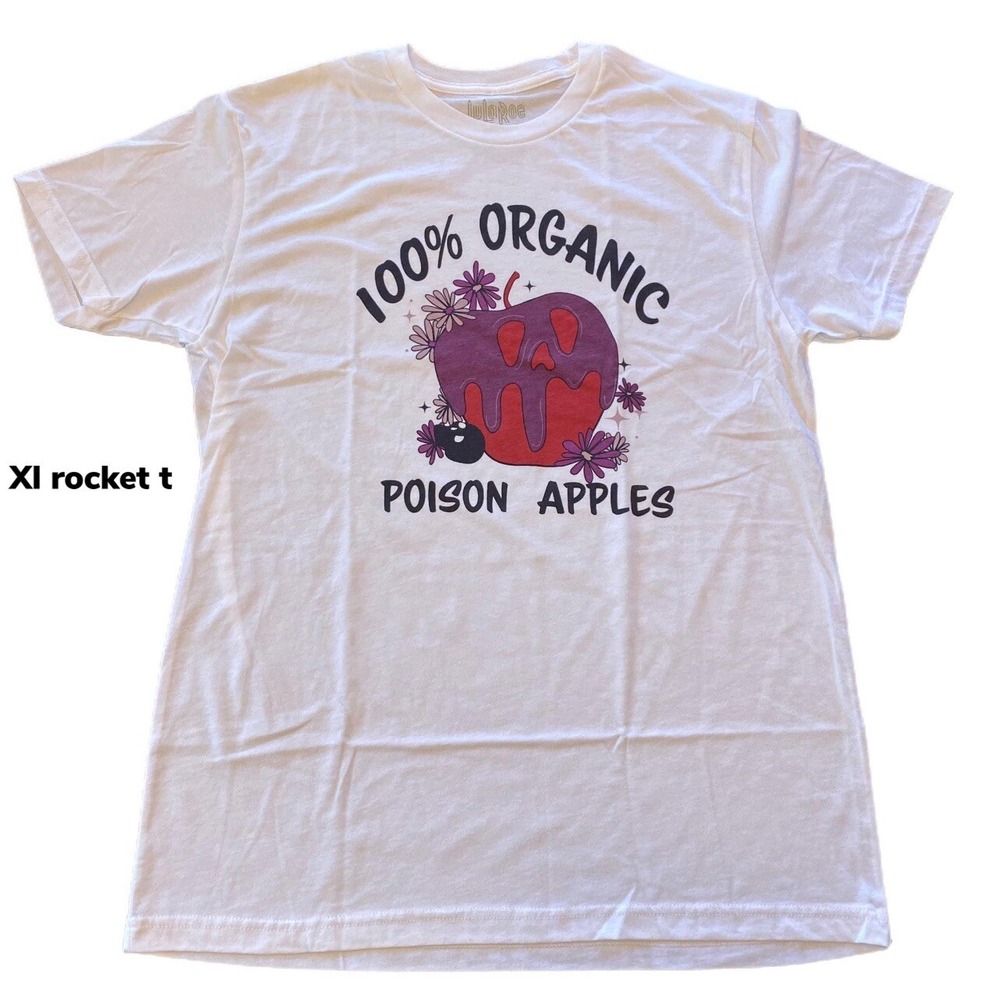 Xl LuLaRoe ROCKER T Halloween 100% ORGANIC POISON APPLES Cotton Fits 16/18